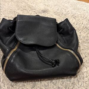 Rebecca Minkoff Black Leather Backpack with Gold Zippers